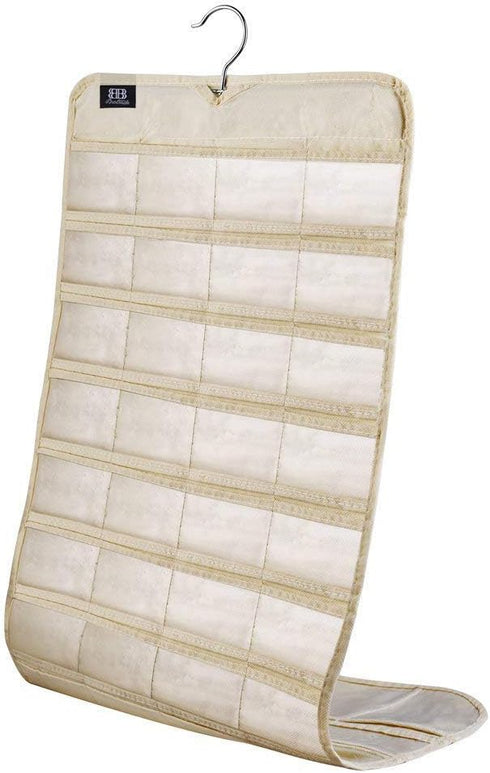 Hanging Jewelry Organizer, 80 Pocket Accessories Organizer for Holding Jewelry, Beige.