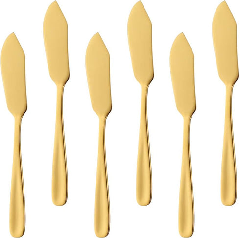 Stainless Steel Cheese Dessert Knives, Set of 6, Breakfast Butter Knife, Slicer Sandwich Spreader (Gold)