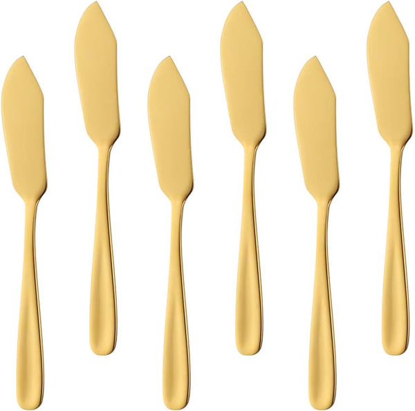 Stainless Steel Cheese Dessert Knives, Set of 6, Breakfast Butter Knife, Slicer Sandwich Spreader (Gold)