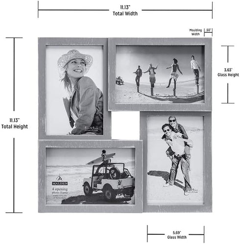 Malden International Designs Berkshire Graywash Puzzle Wall Collages, Dimensional Picture Frame, 4 Options