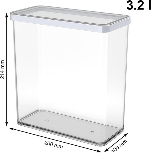 Loft Rectangular Storage Box 3.2L with Lid and Seal, BPA-Free Plastic, Transparent/White