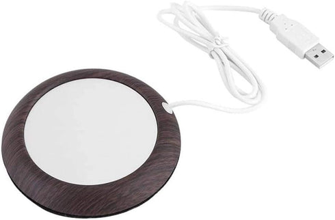 USB Cup Warmer Coaster, Coffee Mug Warmer for Desk, Dark Wooden Grain Heat Pad