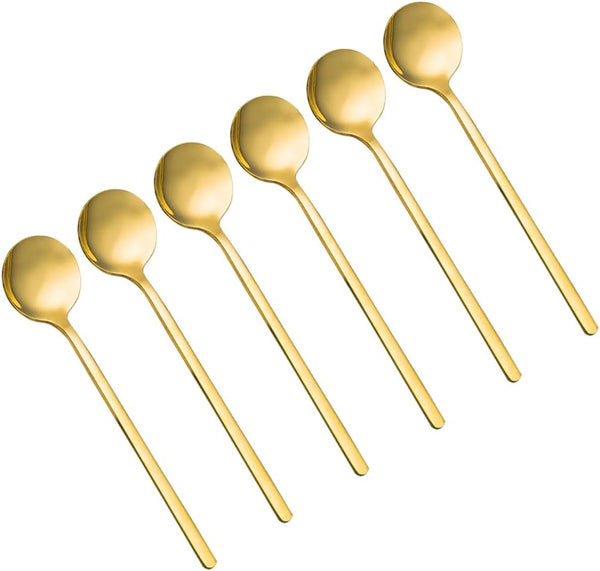 Gold Plated Stainless Steel Espresso Spoons, Pack of 6, lyfLux Mini Teaspoons Set for Coffee, Dessert, 5.3 Inch
