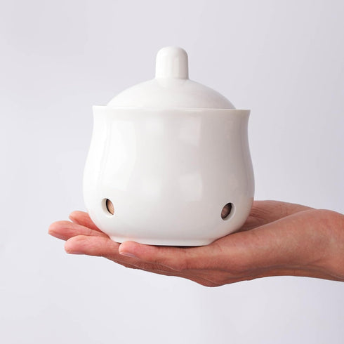 12 OZ Garlic Keeper with Lid, Porcelain Garlic Container Saver for Countertop (White 12 OZ)