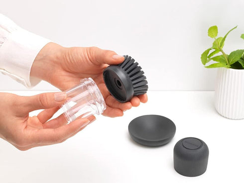 302626 Brabantia Refillable Soap Dispensing Washing Up Scrubbing Dish Brush, One Size, Dark Gray