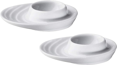 Set of 2 White Porcelain Egg Cups, 3.5-Inch by 4-Inch, Oval Base Holders for Hard or Soft Boiled Eggs