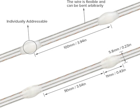 WS2812B 32.8FT 100LED DC12V BTF-LIGHTING IC RGB Pebble Pixel Light Seed String Roll Individual Addressable Chasing