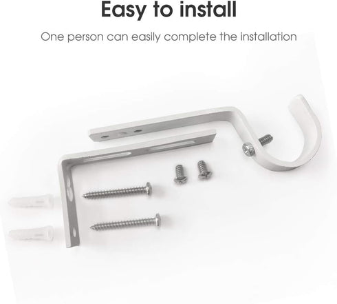 Curtain Rod Brackets Heavy Duty - Adjustable Drapery Hardware for 7/8 or 1 Inch Rods, Set of 3 (White)