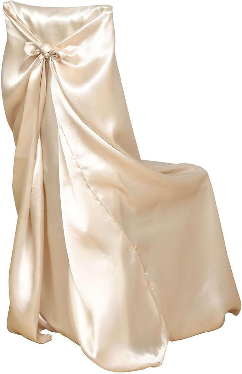 1 Efavormart Beige Chair Covers for Party PCS Satin Self Tie Universal Banquet Wedding Folding Chair Cover for Dining