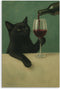Generic Black Cat Canvas Wall Art, Moody Dark Green Cat Painting Poster, Vintage