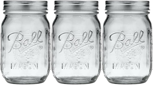 Ball Glass Mason Jar, Regular Mouth, Pint Size, 16 OZ, Pack of 3