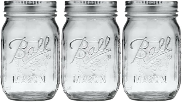 Ball Glass Mason Jar, Regular Mouth, Pint Size, 16 OZ, Pack of 3
