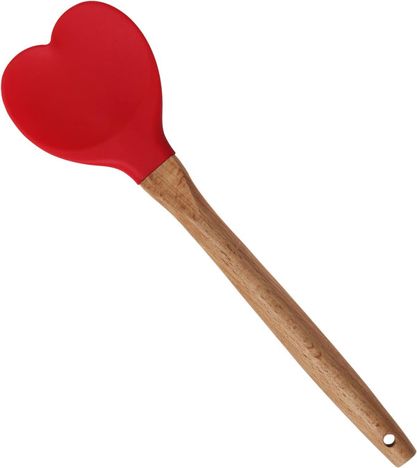 Heart-Shaped Silicone Spatula with Wooden Handle for Nonstick Cookware-Kitchen Utensils for Baking,Cooking,Mixing,Scraping,and Stirring (Red) by yansumi