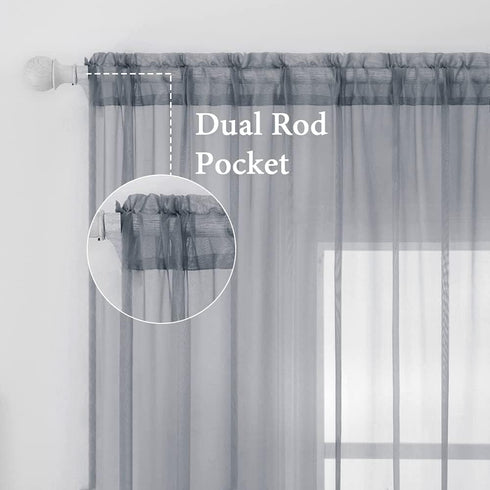 MIULEE 2 Panels Solid Color Sheer Window Curtains - Elegant Voile Panels for Bedroom Living Room (54 X 84 Inches Dark