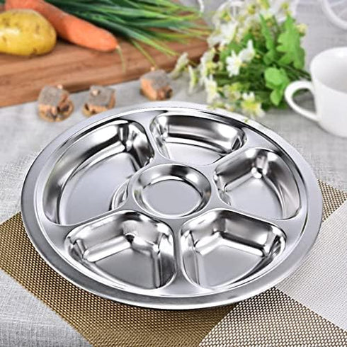 Litewoo Round Divided Plate Stainless Steel 6 Sections