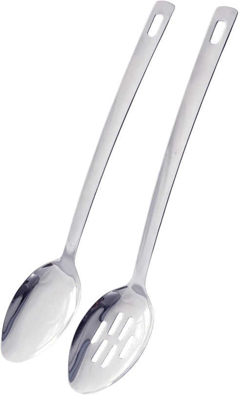 14.5 INCHES Long Handle Stainless Steel Cooking Spoon Set of 2, Slotted Spoons
