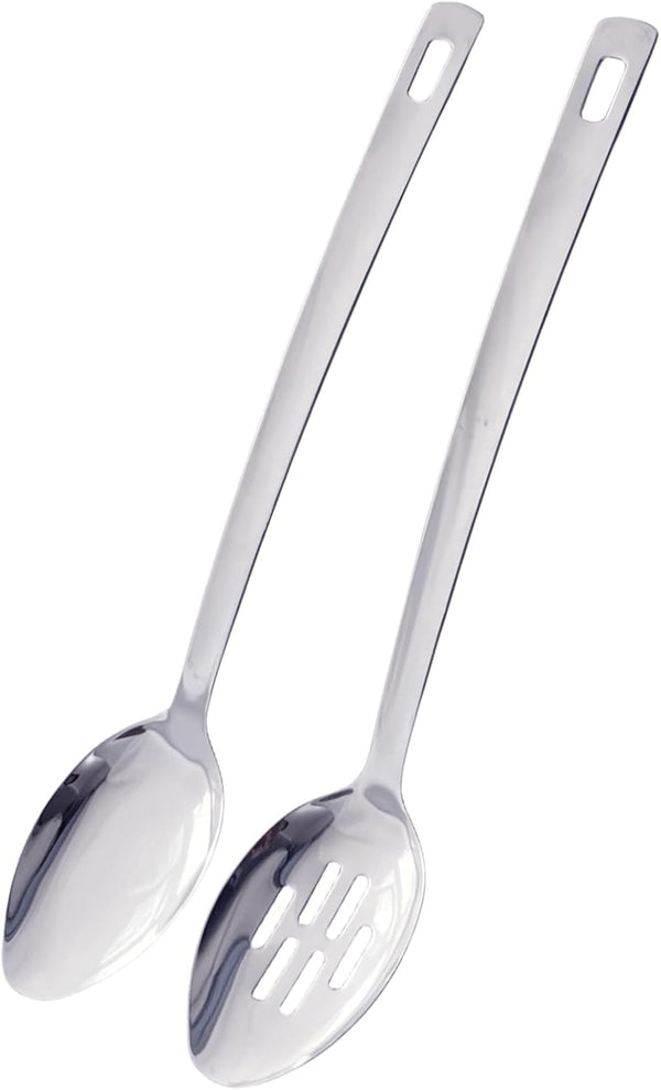 14.5 INCHES Long Handle Stainless Steel Cooking Spoon Set of 2, Slotted Spoons