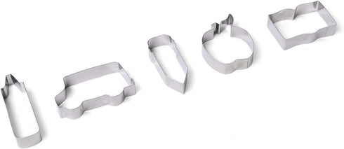 Set, Set, Fox Run Cookie Cutter Back To School Cookie Cutter Pencil, Crayon, Bus, Apple, Book, Medium