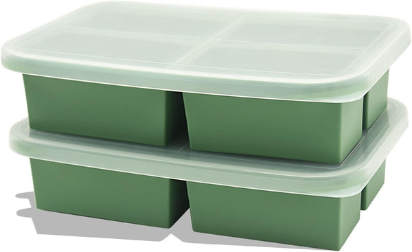 Soup Freezer Containers - Silicone Freezer Trays with Lid, Easy-Release, Reusable for Broths and Leftovers, 2 Pack