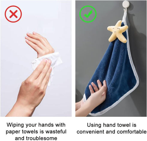 FHDUSRYO 6Pcs Set Cute Animals Hand Towels for Kitchen, Absorbent Soft Coral Velvet Hand Dry Towel with Hanging Loop
