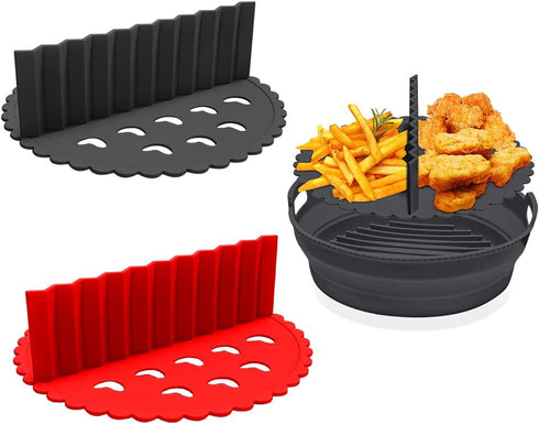 Zayookey 2 Pack Silicone Air Fryer Liners Divider - 6.5inch Reusable Heat Resistant Basket Divider Pads (Black+Red)