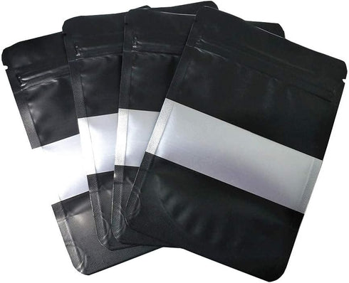 PABCK 100 Pcs Matte Black Resealable Stand Up Bags with Window, 3.9x5.9 inch Heat Seal Bulk Food Storage