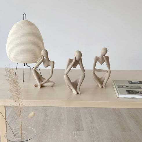 Set 3 Thinker Statues Home Decor, of Pcs Grey Resin Trendy Abstract Art Sculpture Collectible Figurines Home Office