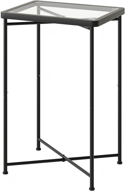 4 Garden you Small Side Table, Glass End Table, Outdoor Side Table with Metal Frame, Mini Bedside Table for Living