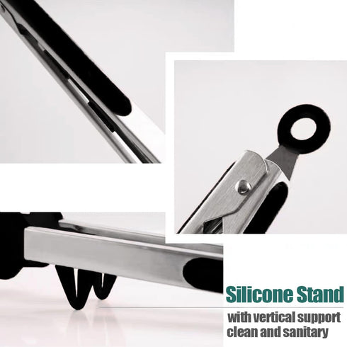 Kitchen Tongs, 9 Inch Tongs for Cooking with Silicone Tips, Food Grade Small Silicone Tongs, Mini Serving Tongs for Nonstick Pans, BBQ, Salad, Set of 3, Black by TOWINGO