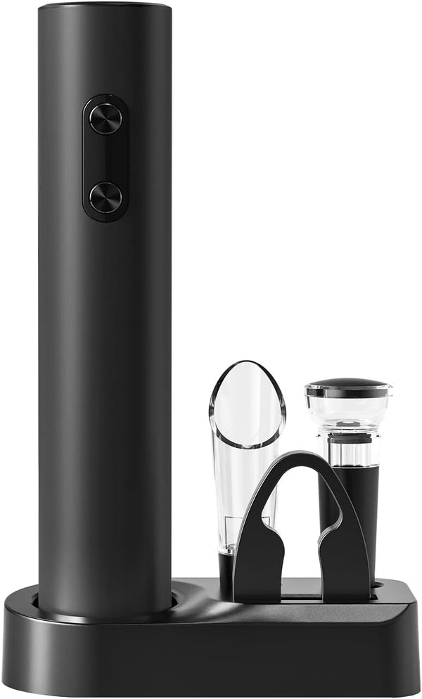 Electric Wine Opener Set, Battery Operated Corkscrew with Storage Base, Automatic Wine Opener for Home Bars (Black)
