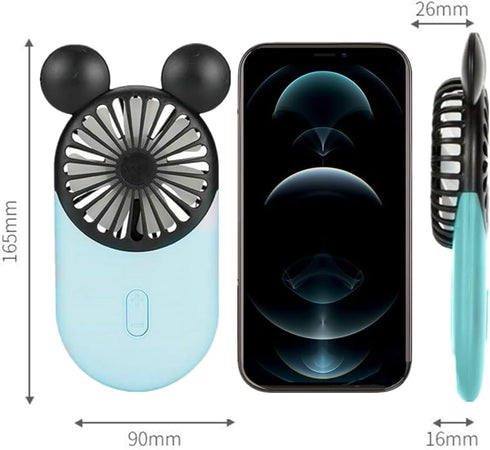 Cute Personal Mini Fan, Handheld USB Rechargeable Fan with LED Light, 3 Adjustable Speeds for Indoor/Outdoor