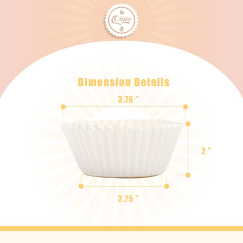 qiqee 300 Count Jumbo Cupcake Liners, White Muffin Liners, Food Grade Baking Cups Paper (Large Size)