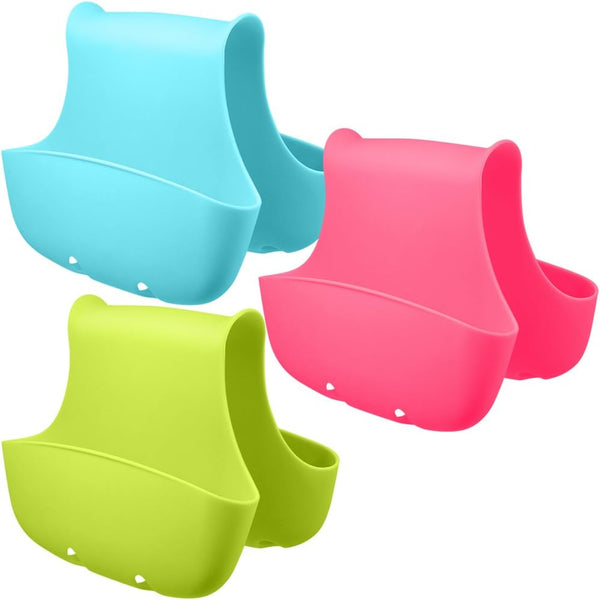 3 Pack Saddle Silicone Sink Caddy, Sponge Soap Brush Holder Organizer for Kitchen (Blue, Green, Pink)