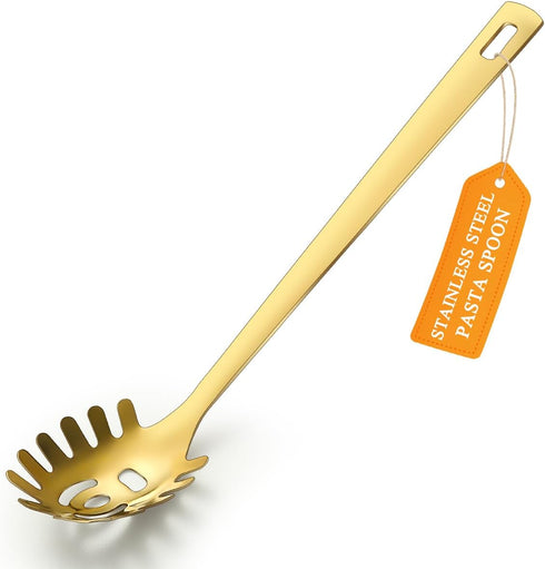 ReaNea Gold Spaghetti Spoon, Pasta Server, Stainless Steel Pasta Spoon with Teeth, One-Piece