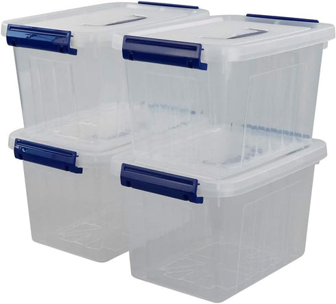 Ggbin 4 Pack 6 Quart Latching Storage Box - Small Lidded Storage Container Bin with Handle, Clear