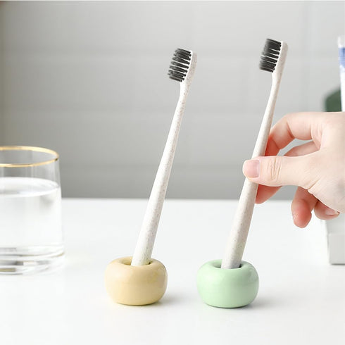 Mini Ceramics Toothbrush Holder Stand for Bathroom Vanity, Handmade Couple Holder, Pack of 2