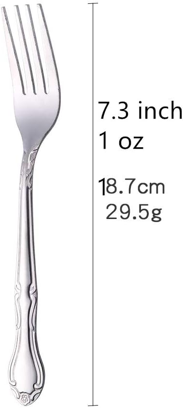 12-Piece Stainless Steel Dinner Fork Set, 7.3-inch Classic Flatware Silverware with Flower Edge - Silver