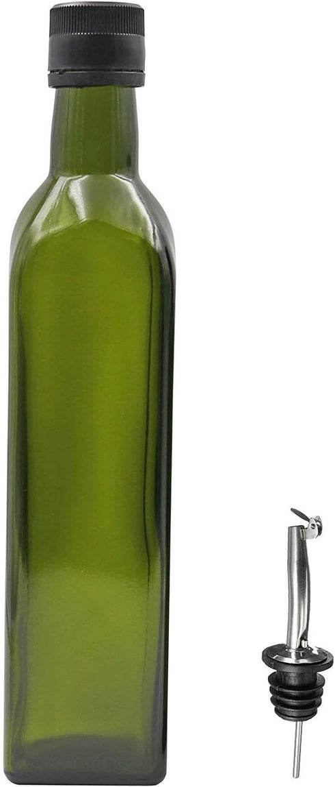 17oz Glass Olive Oil Dispenser Bottle Set - Easy Pour Spout, Drip-Free Carafe, Oil and Vinegar Cruet for Kitchen