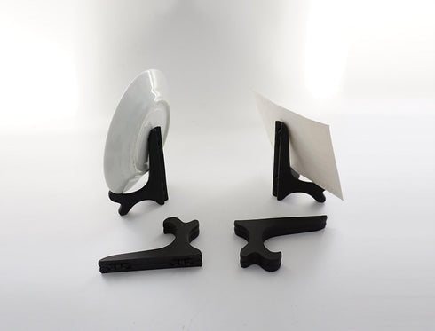 Artliving Black 4" Wood-Like Plastic Easels - Set of 4 Plate Display Stands for Picture Frames
