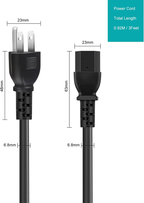 3 Prong Power Cord for Instant Pot Electric Pressure Cooker, Replacement Power Cable for Kitchen Appliances, 3 Feet