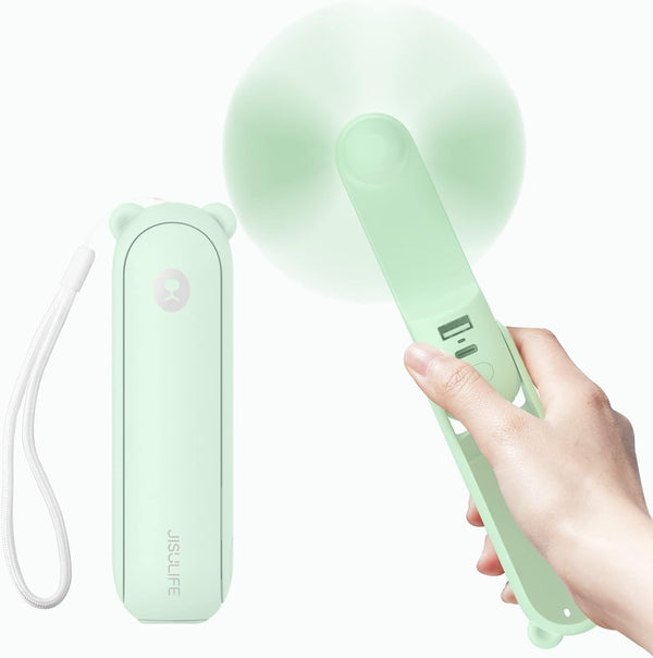 JISULIFE Handheld Fan with 4500 mAh Powerbank, 46 Hours Runtime, Portable Battery Operated Fan, Green