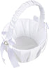 White Flower Girl Basket with Satin Bowknot & Pearl Design - 8 x 5.2 x 6 Inch, Ideal for Wedding Party Accessories