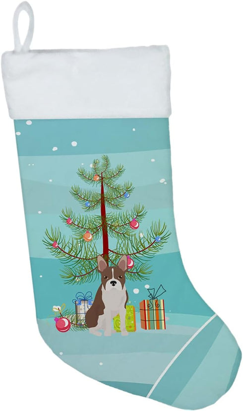 Caroline's Treasures CK3493CS Christmas Tree Boston Terrier Christmas Stocking, Fireplace Hanging Holiday Decor