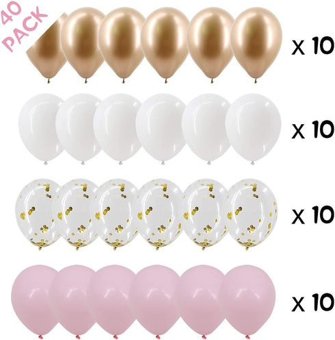 Pink Latex Balloons, 12" Mix Clear Confetti Balloons for Baby Shower Party Decorations (Pack of 40)