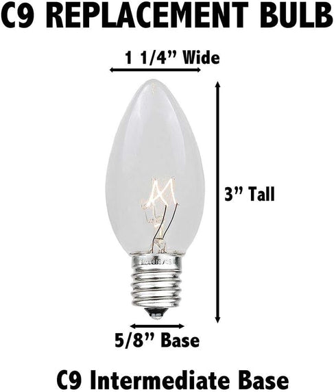 25 C9 Set Bulbs Foot White Ceramic Christmas String Light - Outdoor Roofline Light String - Opaque - Green Wire