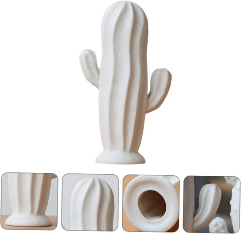 VOSAREA Ceramic Cactus Figurine Minimalist Cactus Statue Jewelry Holder Centerpiece Ornament for Home Office Decor