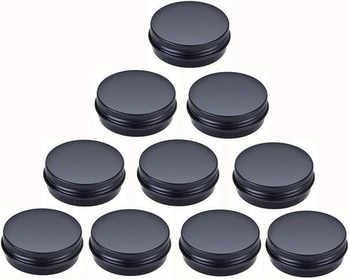 Aluminum Metal Tin 1oz/30ml - Black Round Tin Cans with Screw Top Lid, Pack of 10