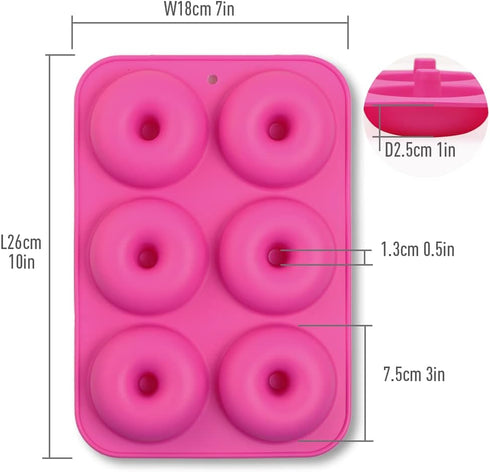 homEdge Silicone Donut Molds, 3-Pack Non-Stick Food Grade Silicone Pans for Donut Baking – Green, Pink, Blue
