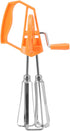 Classic Hand Crank 18/10 Stainless Steel Churner - Dual Head Design, Manual Hand Mixer for Home Cooking (Orange)