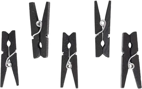 Restaurantware 1.2 Inch Black Clothespins, 50 Mini Disposable Sturdy Bamboo Wooden Clips for Appetizers